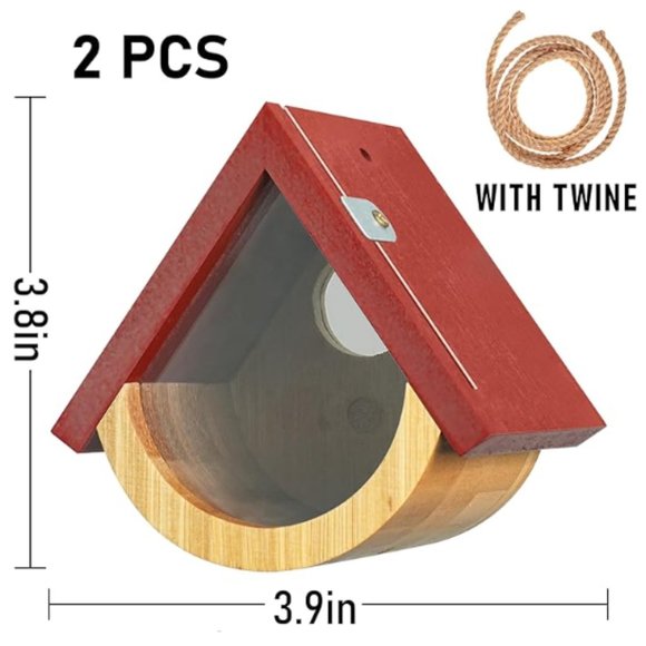 2 pk - Hummingbird Houses w/ Viewing Window - Red Roof Wooden Birdhouses - Picture 2 of 8